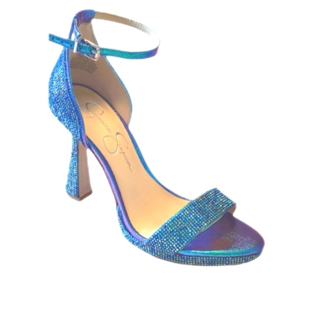 JESSICA SIMPSON Blue Rhinestone Plumpy Sandals Size 7